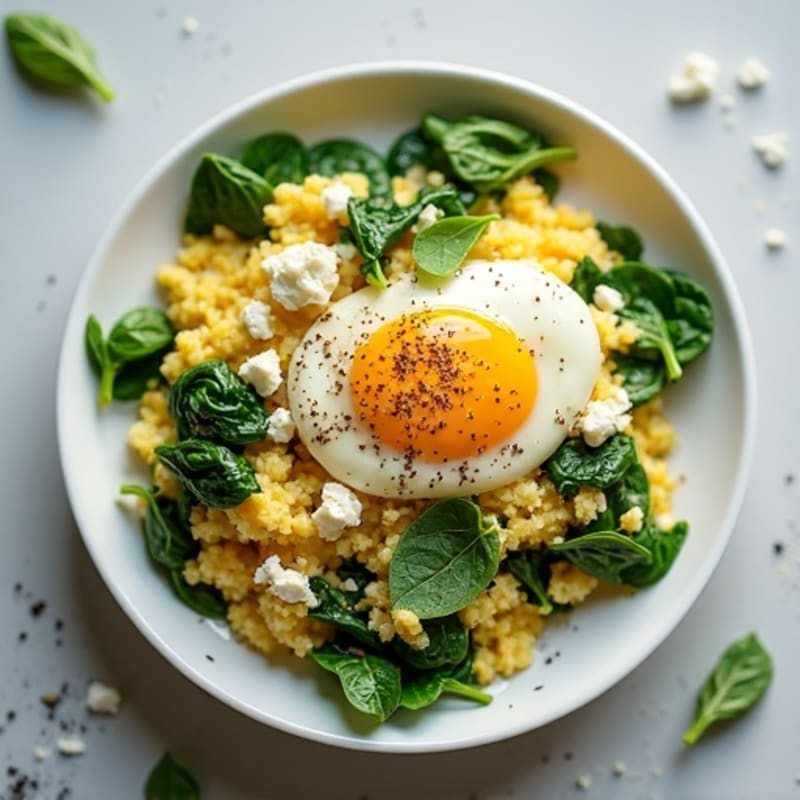 Fluffy Egg White Spinach Feta Scramble