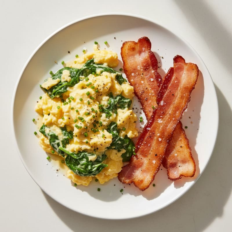 Creamy Scrambled Eggs with Crispy Bacon