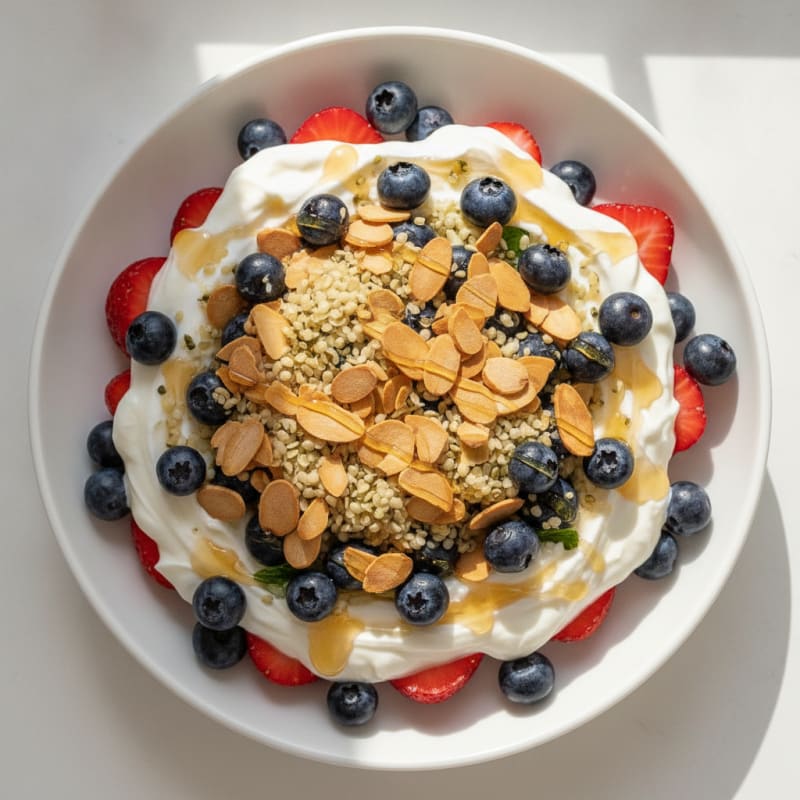 Greek Yogurt Parfait with Mixed Berries and Almond Crunch