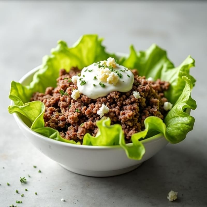 Lean Ground Beef and Crisp Lettuce Bowl with Creamy Dill Pickle Dressing