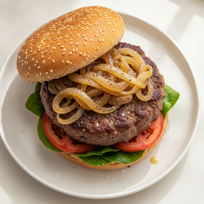 Lean Beef Burger with Caramelized Onions