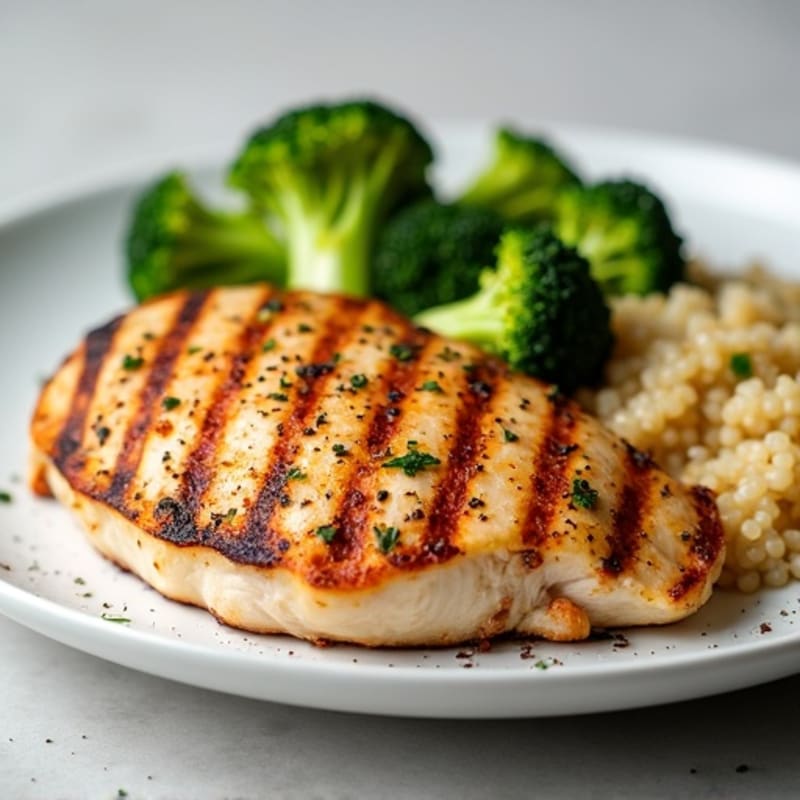 Grilled Chicken Breast with Quinoa and Roasted Broccoli