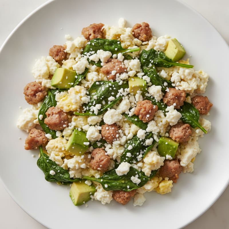 Egg White and Turkey Sausage Scramble with Spinach and Feta