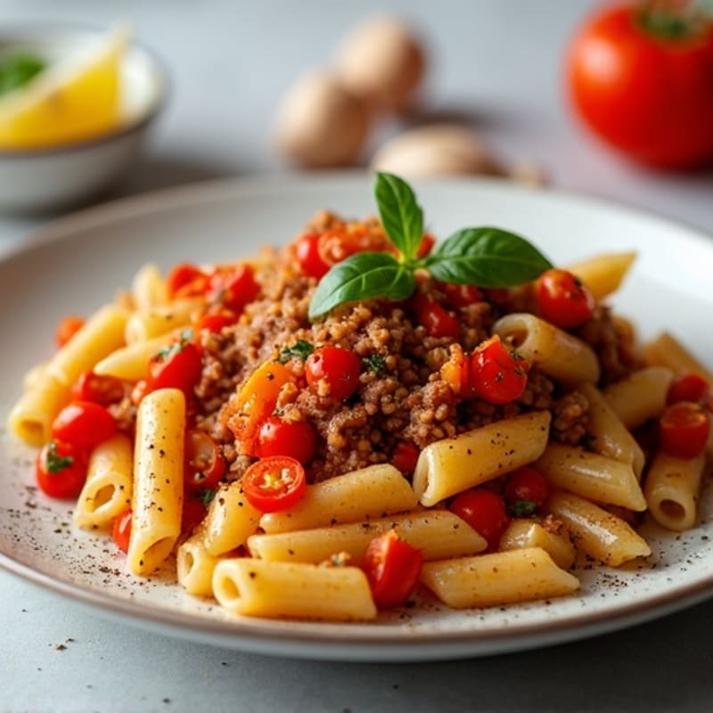 Lean Ground Beef and Whole Wheat Pasta with Rich Tomato-Veggie Sauce
