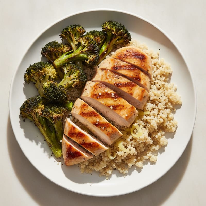 Grilled Chicken Breast with Quinoa and Roasted Broccoli