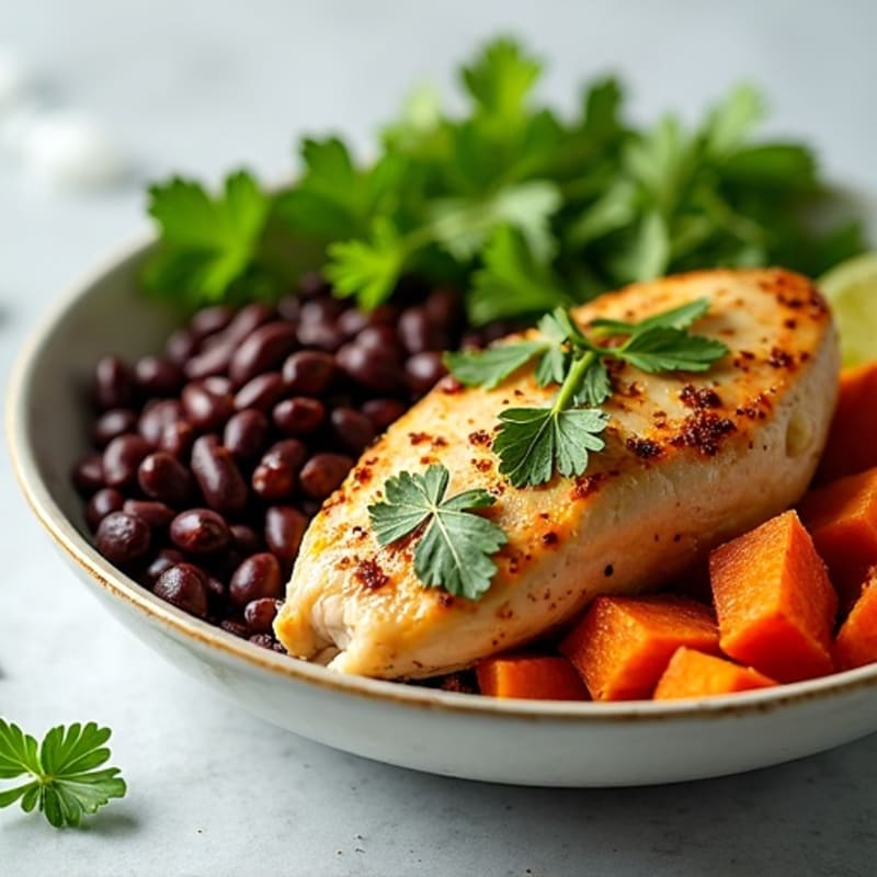 Cilantro Lime Chicken with Roasted Sweet Potatoes and Black Beans
