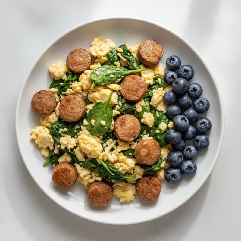 Egg White Spinach Scramble with Turkey Sausage