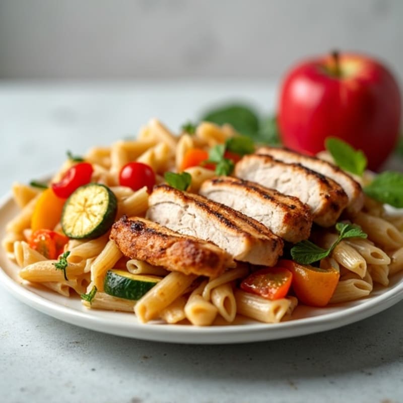 Grilled Turkey Breast with Roasted Vegetable Pasta