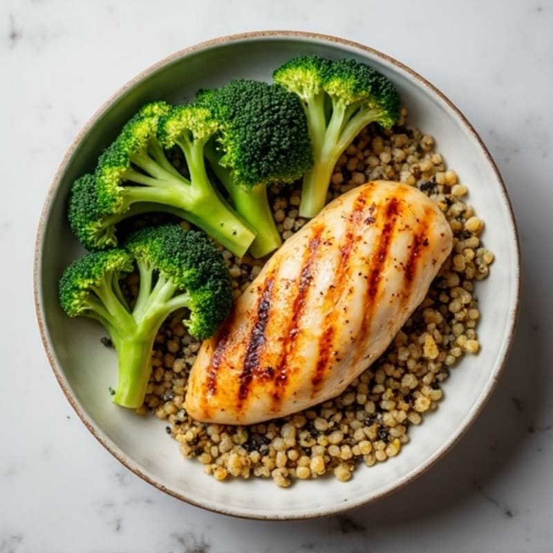 Grilled Chicken Breast with Quinoa and Roasted Broccoli