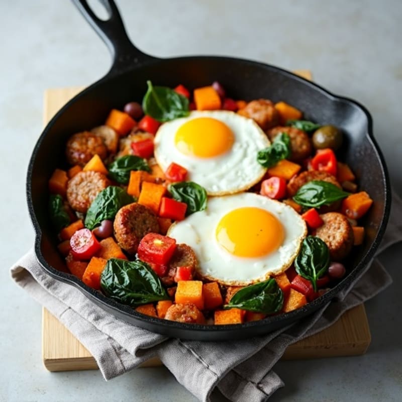 Savory Breakfast Skillet with Lean Sausage and Crispy Sweet Potatoes