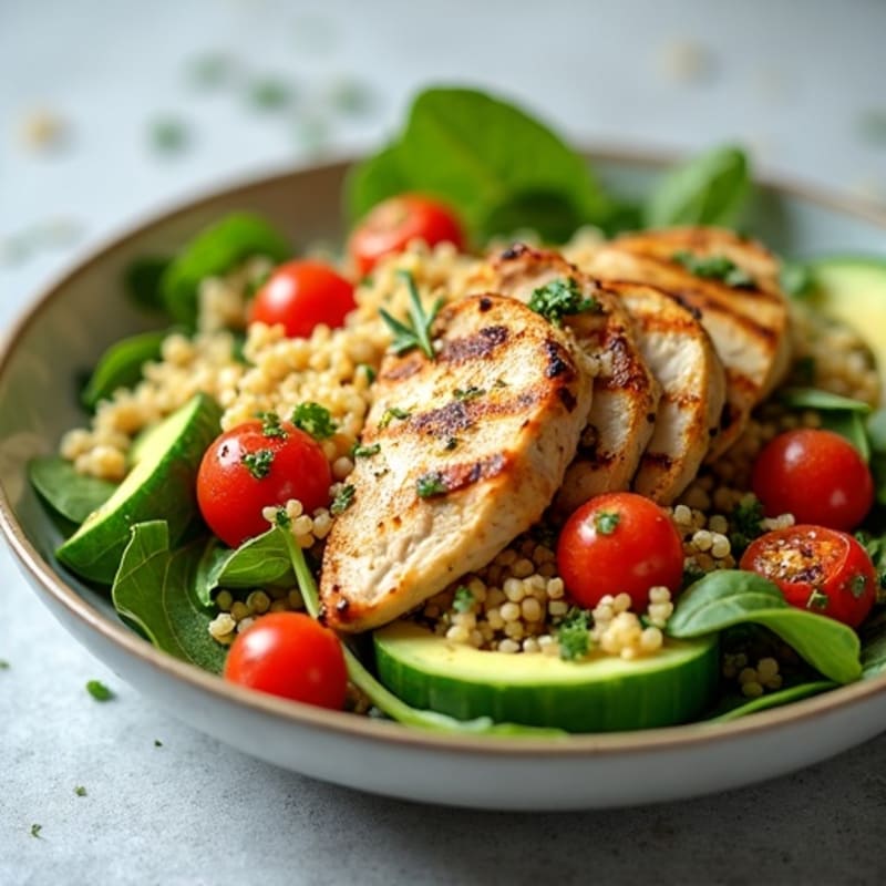 Grilled Chicken and Quinoa Salad with Spinach and Lemon Vinaigrette