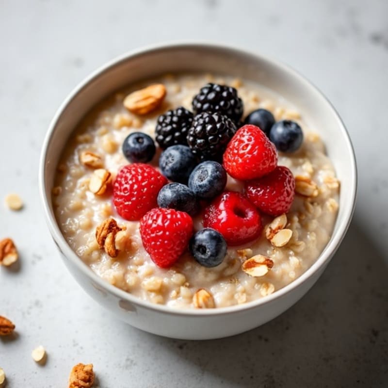 Creamy Protein Oatmeal with Fresh Berries and Crunchy Nuts