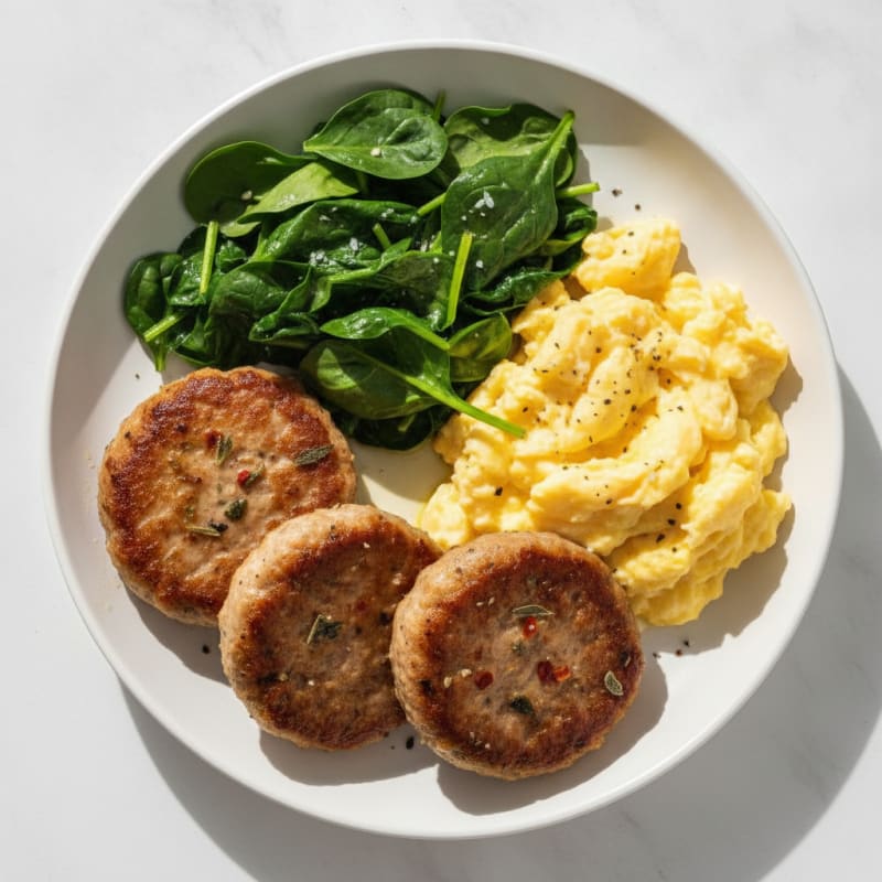 Hearty Breakfast Plate with Eggs and Sausage