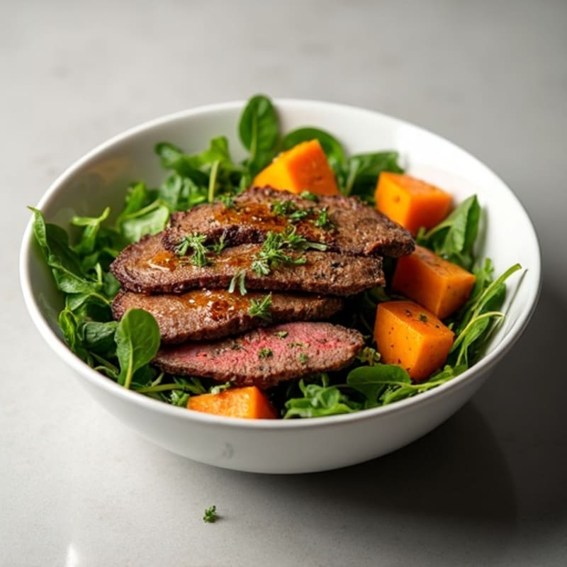 Herb-Seasoned Lean Beef Bowl with Roasted Sweet Potatoes