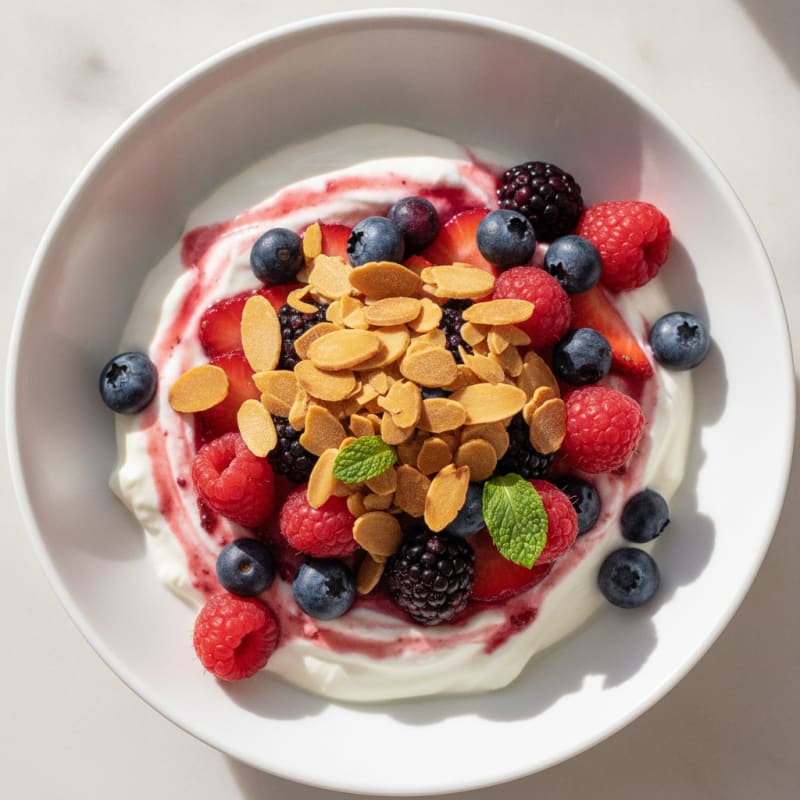 Greek Yogurt Protein Parfait with Mixed Berries and Almonds