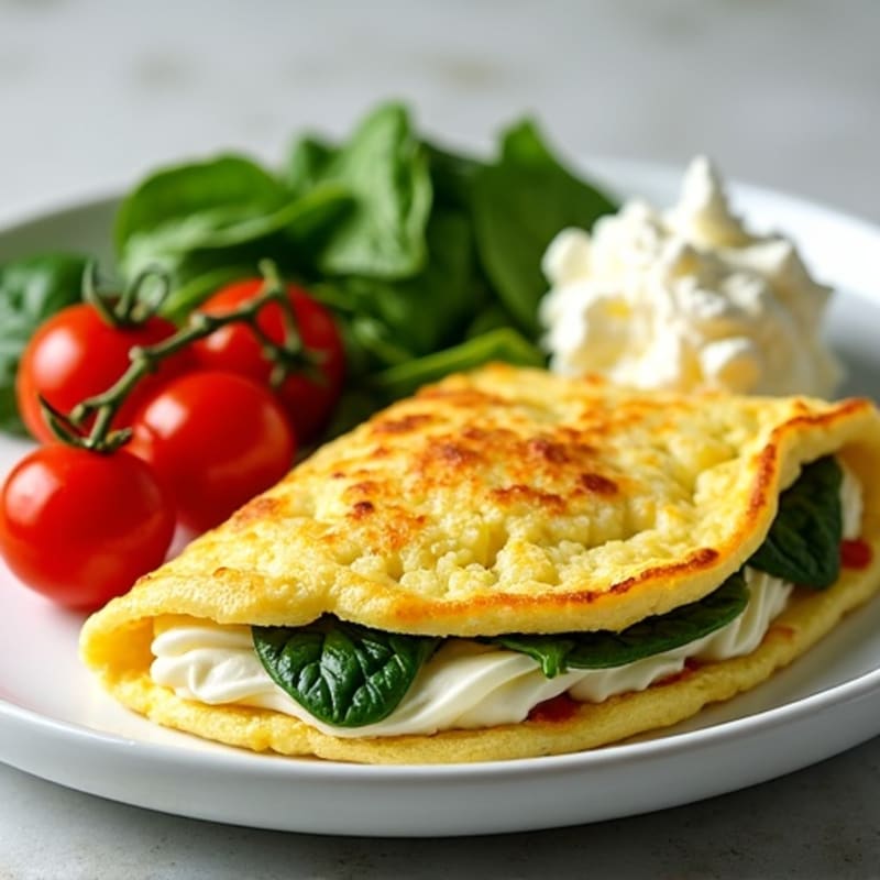 Egg White Spinach Omelet with Cottage Cheese and Cherry Tomatoes