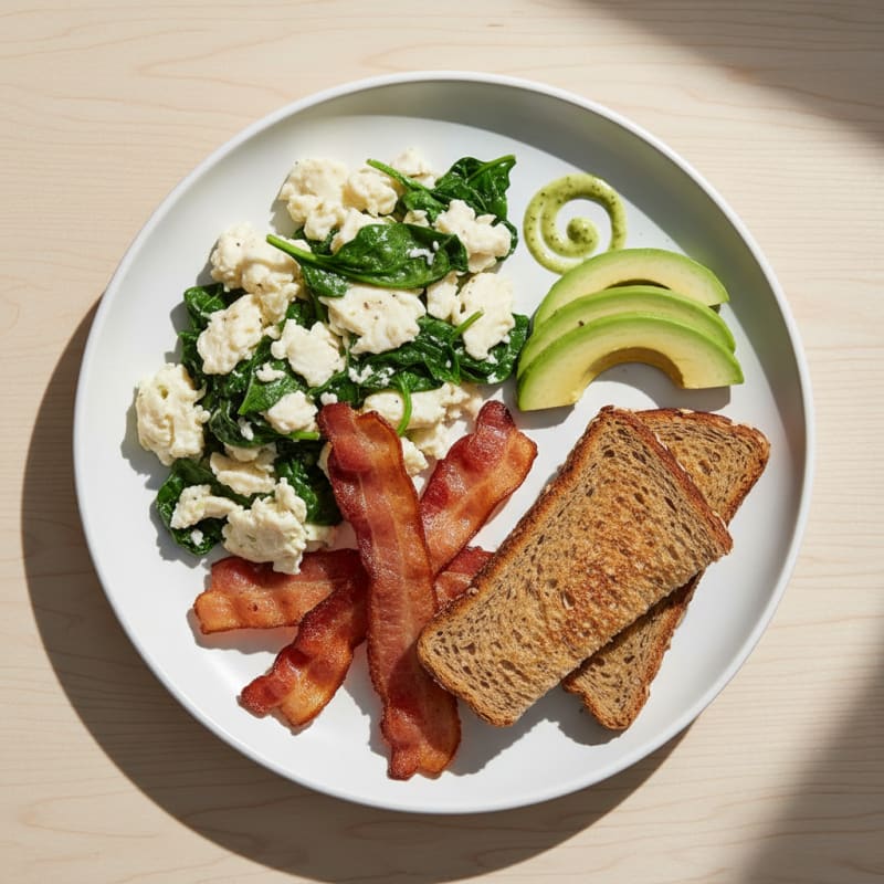 Egg White Spinach Scramble with Turkey Bacon