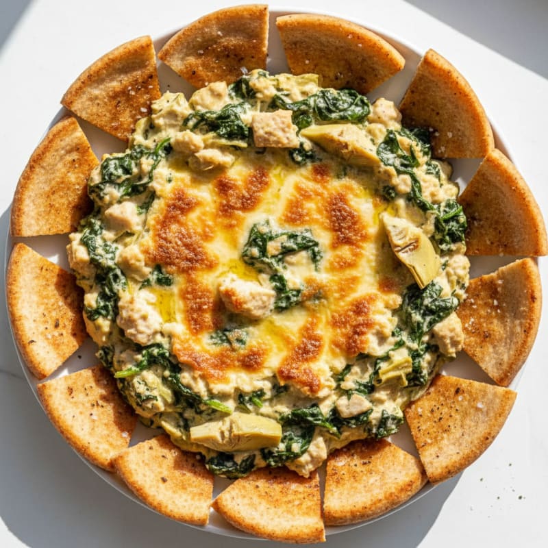 Baked Spinach Artichoke Dip with Toasted Pita