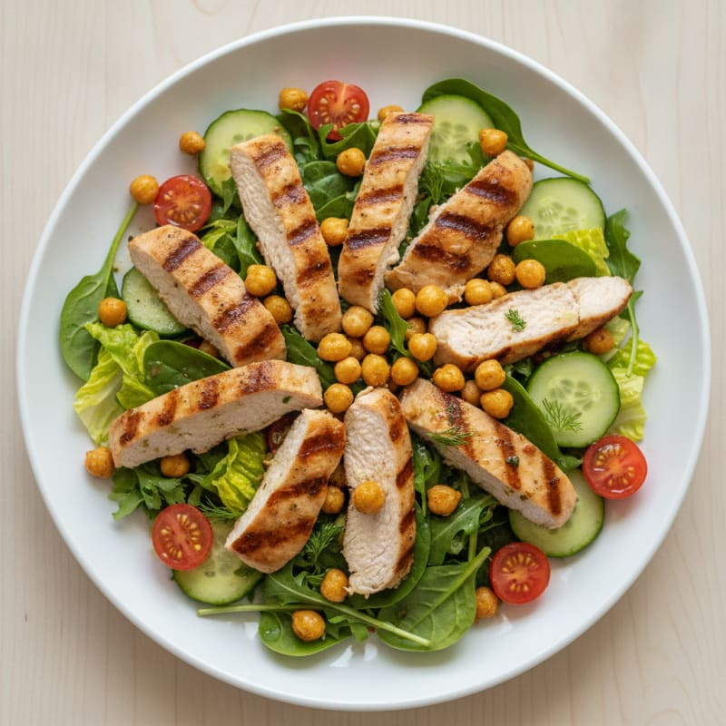 Grilled Turkey Breast Salad with Crunchy Chickpeas and Lemon Vinaigrette