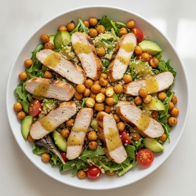 Grilled Turkey Breast Salad with Quinoa and Roasted Chickpeas
