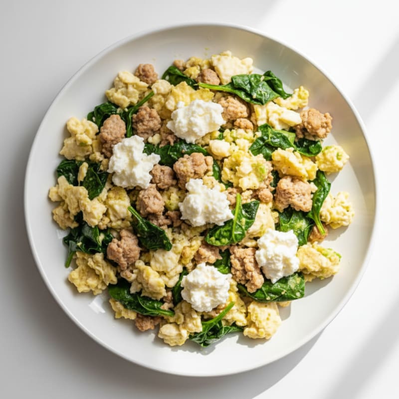 Egg White and Turkey Spinach Scramble with Cottage Cheese