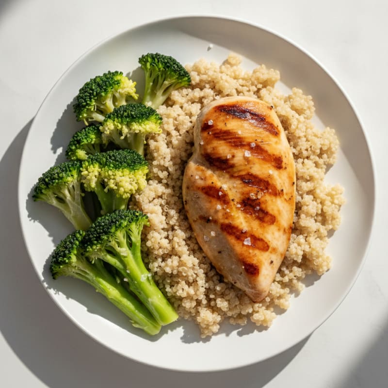 Grilled Chicken Breast with Quinoa and Steamed Broccoli