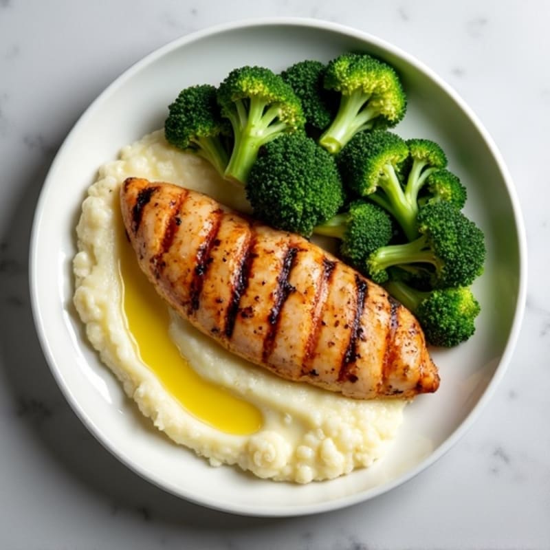 Grilled Chicken Breast with Steamed Broccoli and Cauliflower Mash