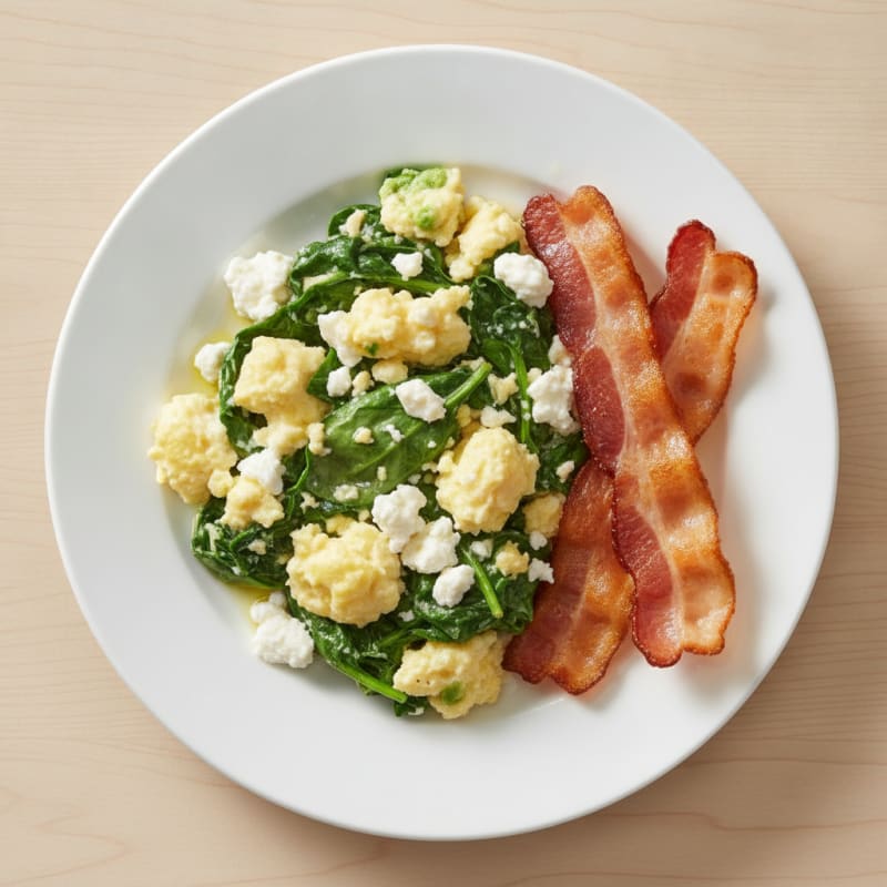 Cottage Cheese Scramble with Spinach and Turkey Bacon