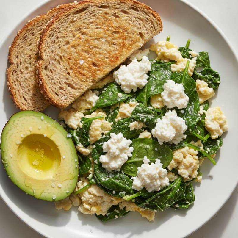 Egg White Spinach Scramble with Cottage Cheese