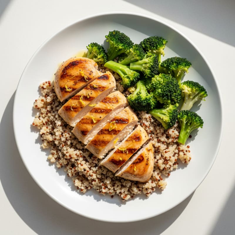 Grilled Chicken Breast with Quinoa and Steamed Broccoli