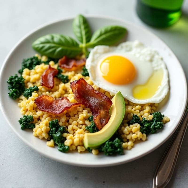 Cottage Cheese Egg White Scramble with Spinach and Turkey Bacon