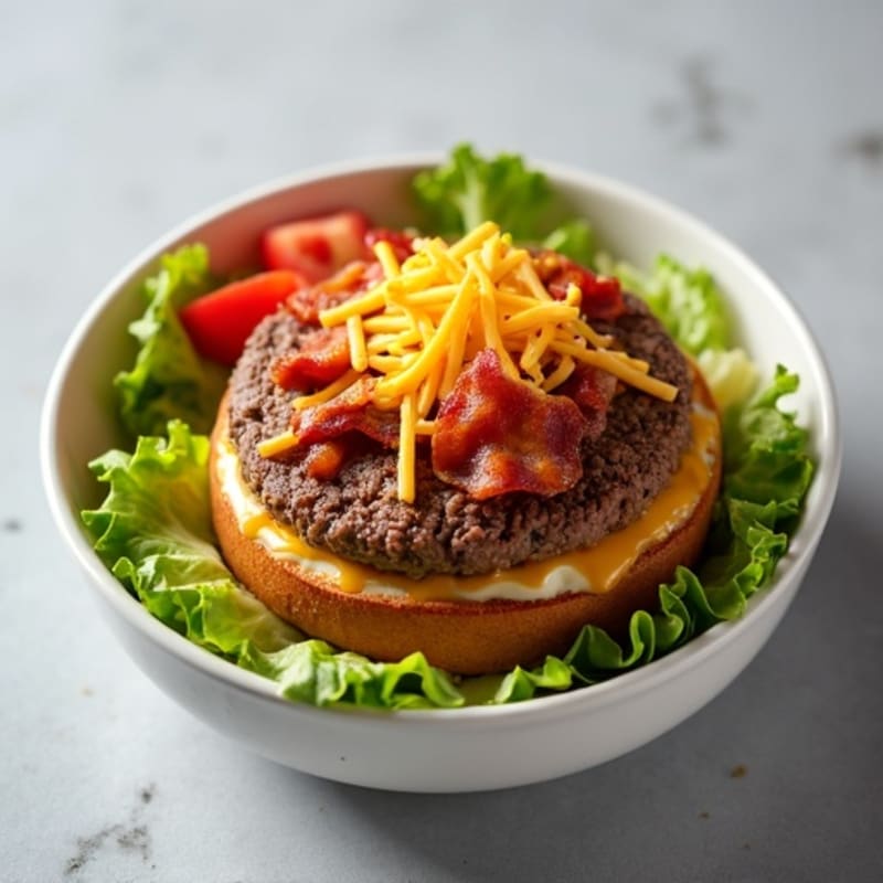 Cheesy Lean Ground Beef and Crispy Bacon Burger Bowl
