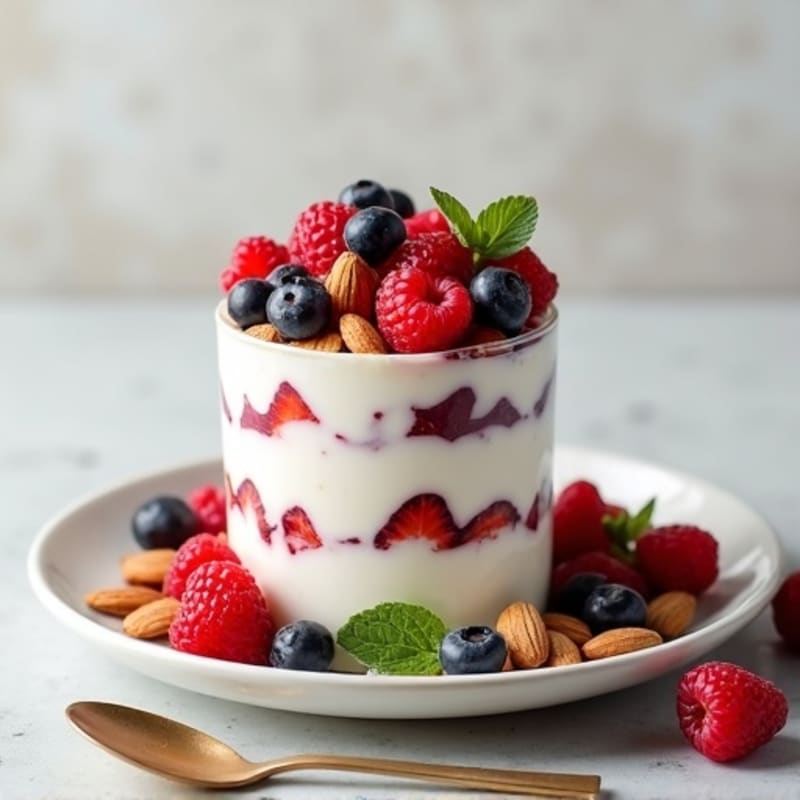 Greek Yogurt Protein Parfait with Mixed Berries and Almonds
