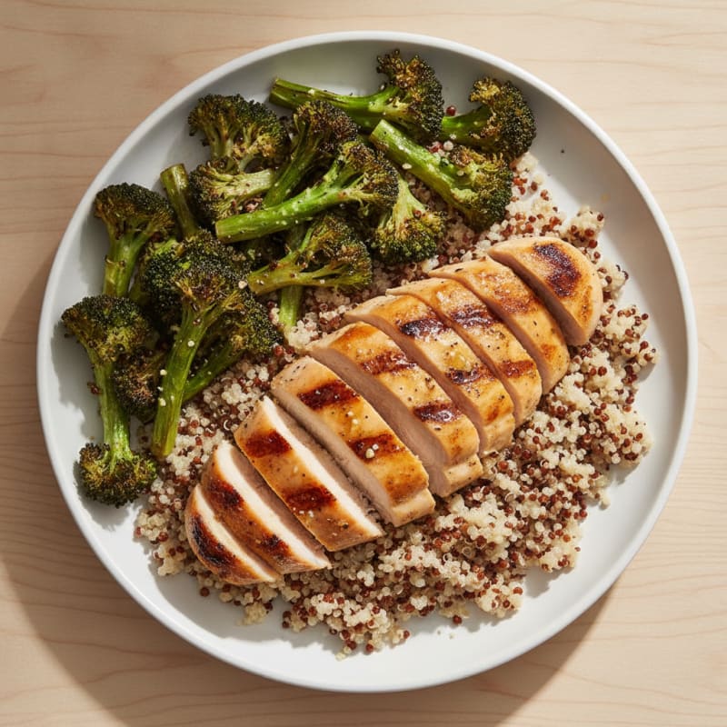Grilled Chicken Breast with Quinoa and Roasted Broccoli