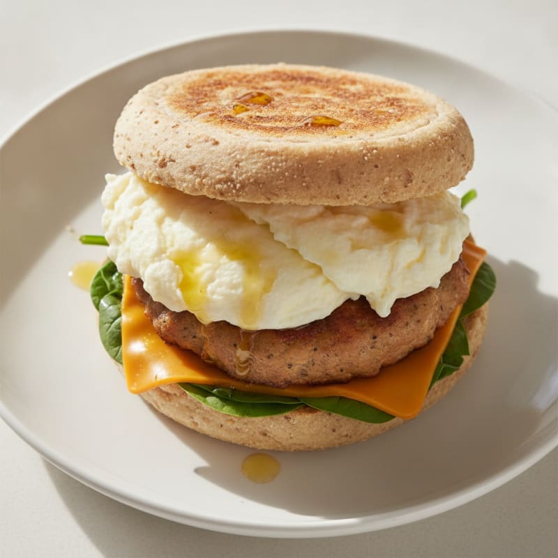Egg White and Chicken Sausage Breakfast Sandwich with Spinach