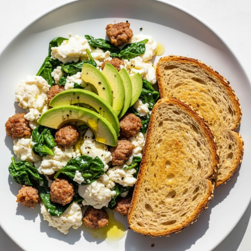 Egg White Scramble with Turkey Sausage and Spinach