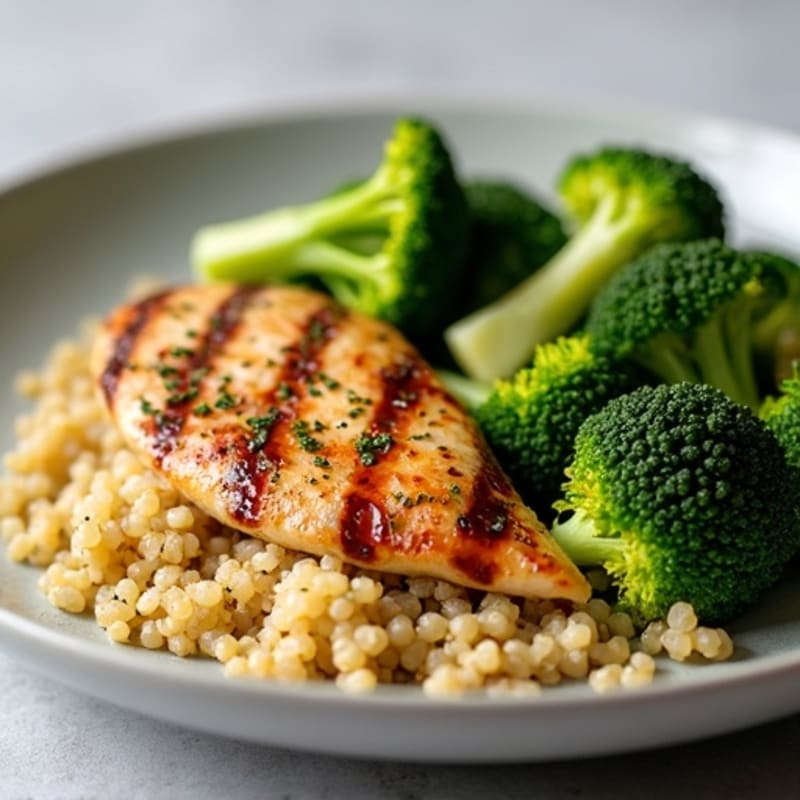 Grilled Chicken Breast with Quinoa and Roasted Broccoli