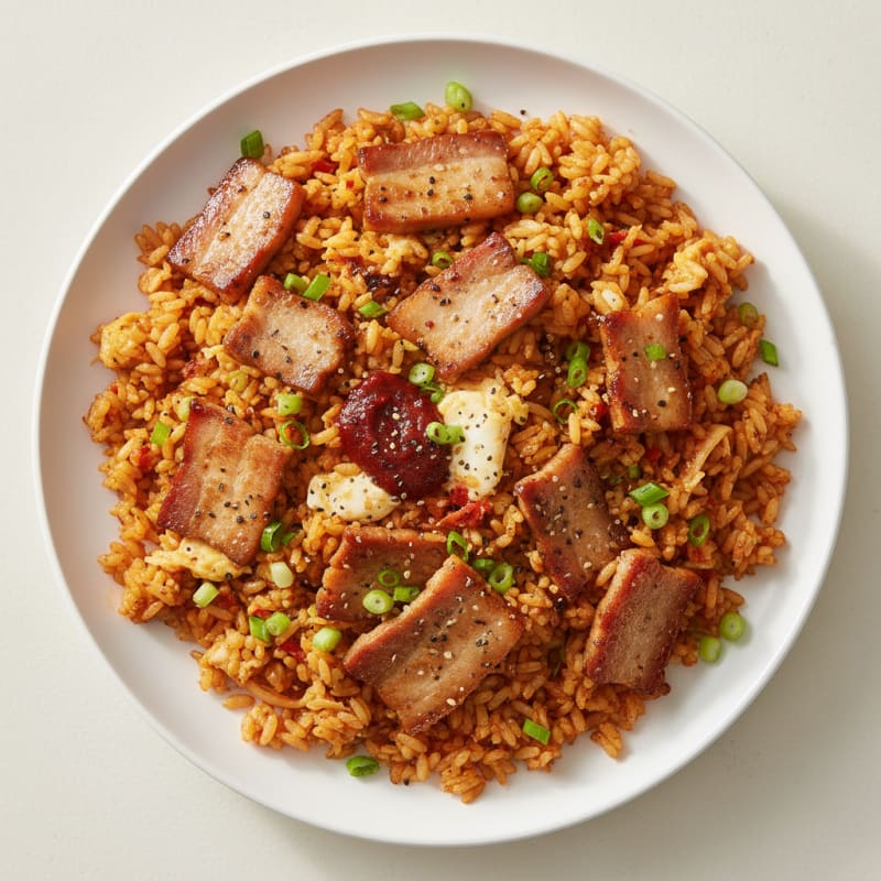 Crispy Kimchi Fried Rice with Pork Belly