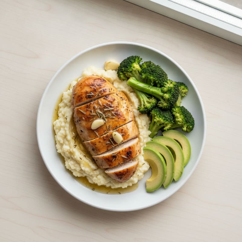 Herb-Roasted Chicken Breast with Cauliflower Mash