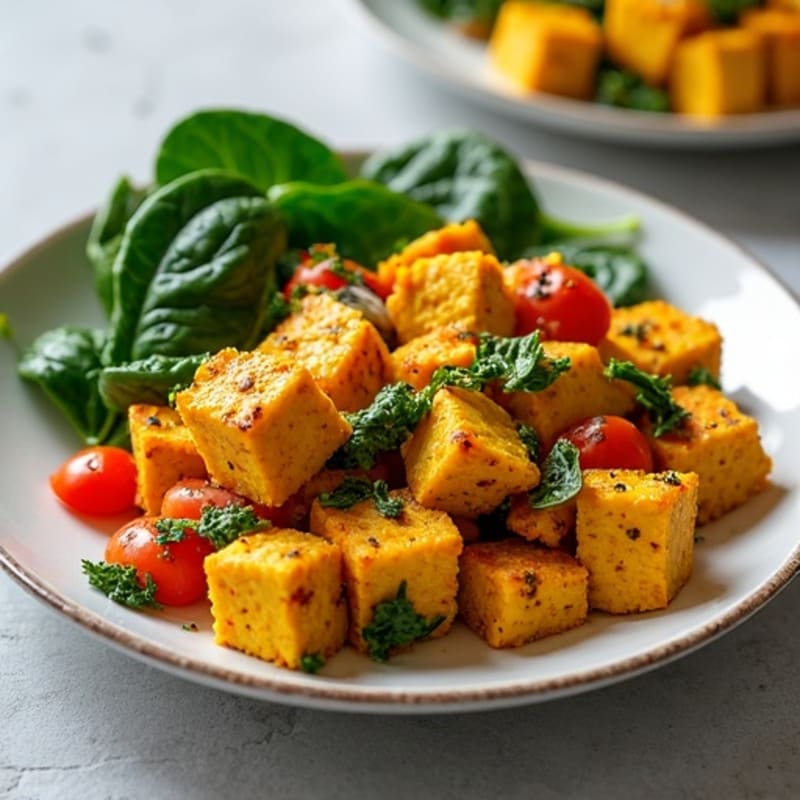 Hearty Turmeric Tofu Scramble with Sautéed Greens