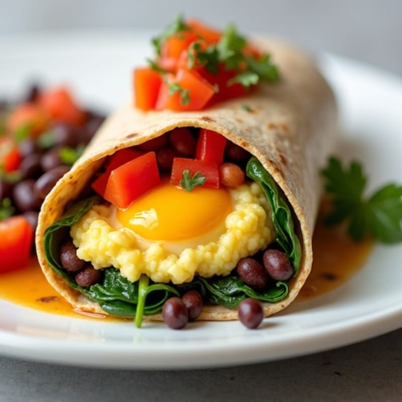 High-Protein Savory Breakfast Burrito with Black Beans and Veggies