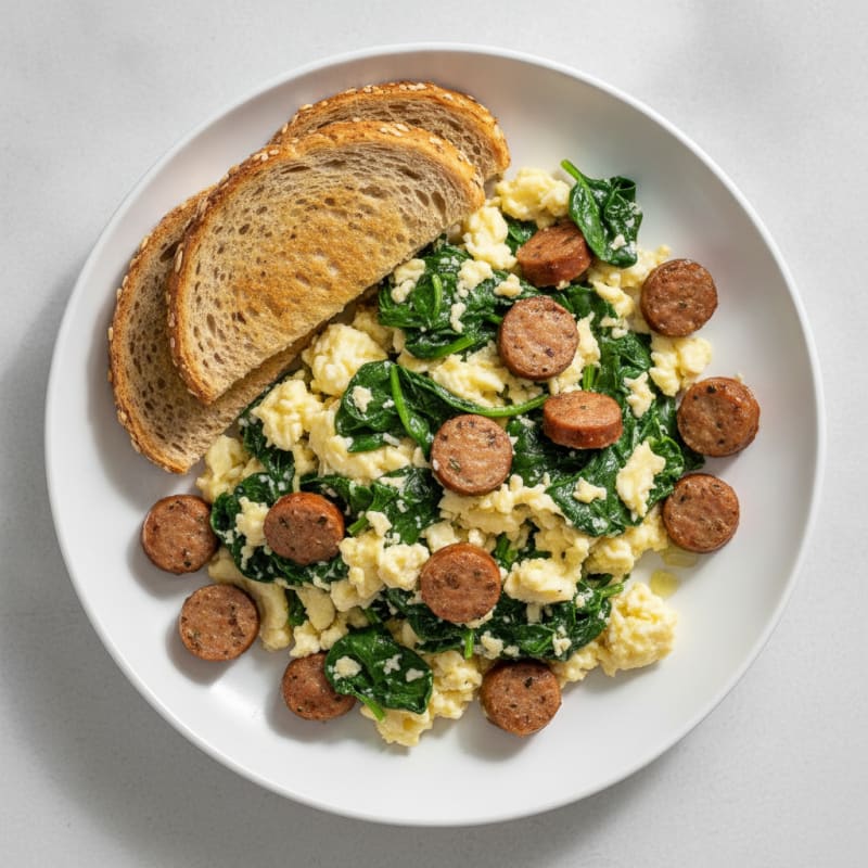 Egg White Scramble with Spinach and Turkey Sausage