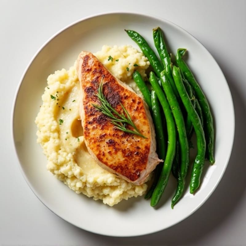 Seared Turkey Breast with Garlic Green Beans and Mashed Cauliflower