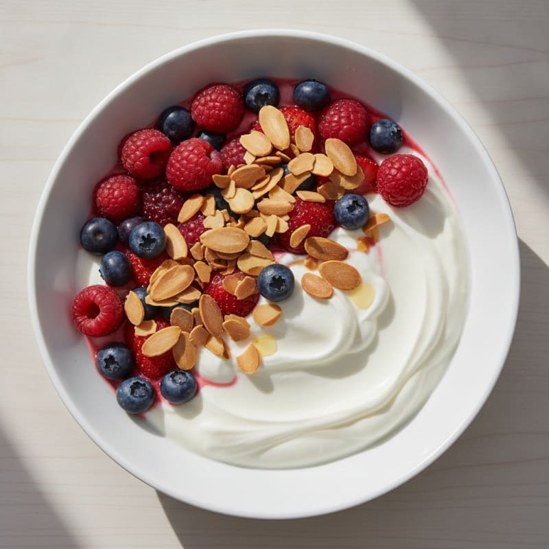 Creamy Greek Yogurt Protein Bowl with Mixed Berries and Almonds