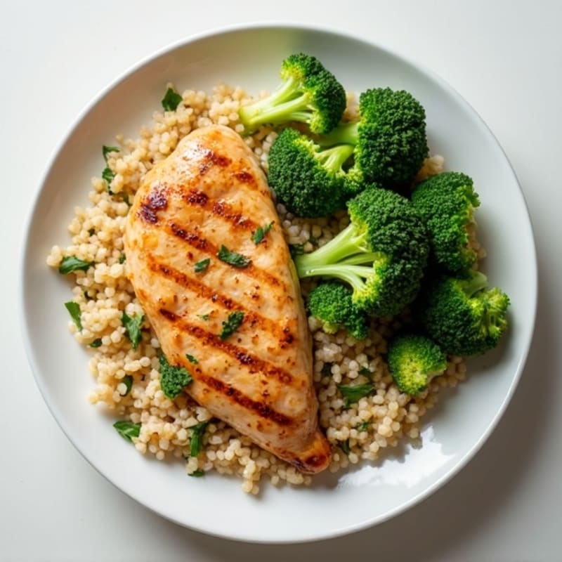 Grilled Chicken Breast with Quinoa and Steamed Broccoli