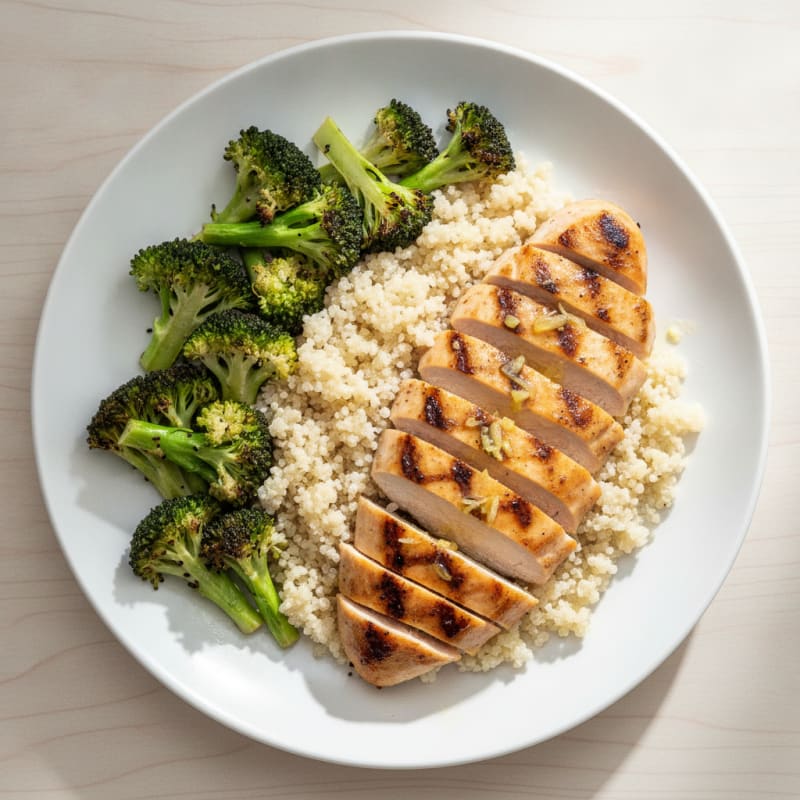 Grilled Chicken Breast with Quinoa and Roasted Broccoli