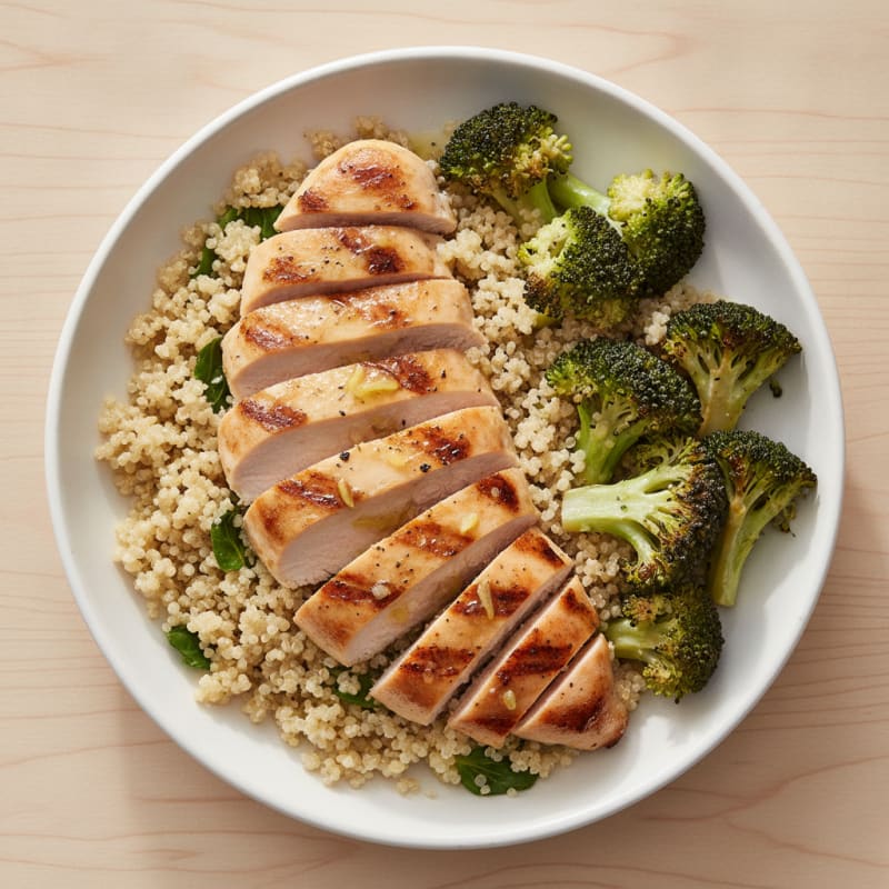 Grilled Chicken Breast with Quinoa and Roasted Broccoli