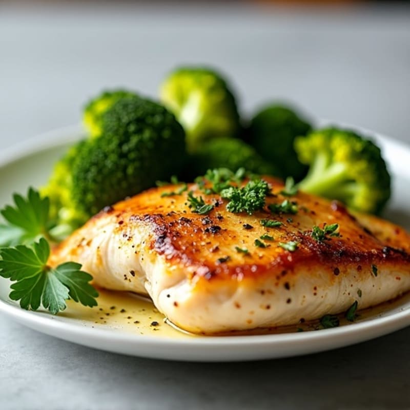 Garlic-Herb Pan Seared Chicken with Roasted Broccoli