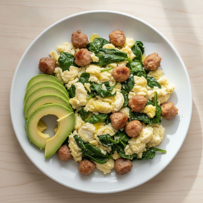 Egg White Scramble with Spinach and Turkey Sausage