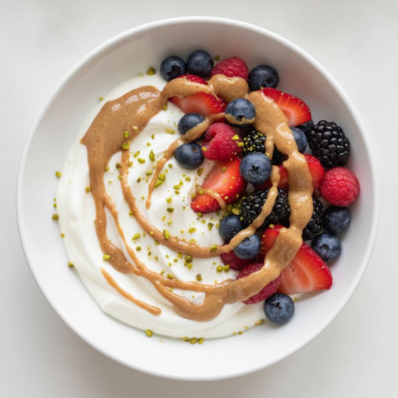 Greek Yogurt Protein Bowl with Mixed Berries and Almond Butter